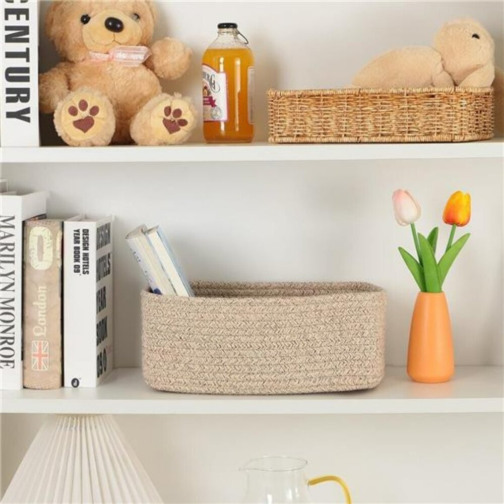 3 Pack Woven Cotton Storage Baskets Small Shelf Closet Organizer Bin Set - Picture 6 of 8